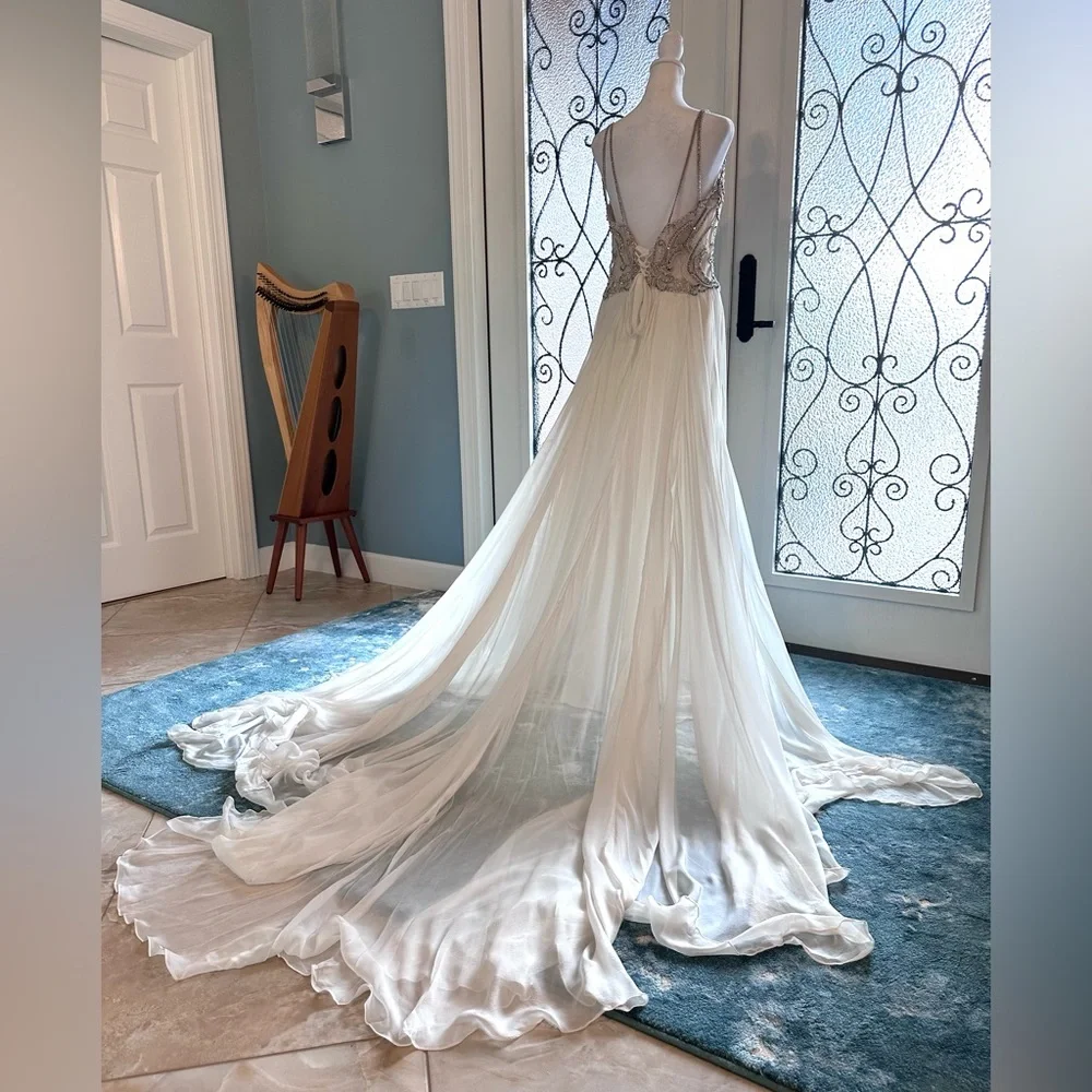 Customized Martina Liana 938 Boho Ivory Silk And Lace Wedding Dress Size 12 US - Picture 3 of 16